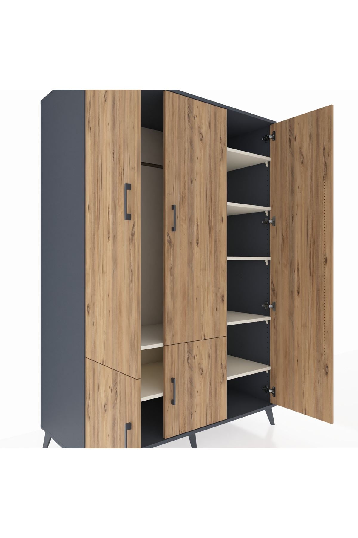 Kronos Dolap 7 Raflı 5 Kapaklı Tek Askılı 132x59x195 Antrasit-Çam/Aytaşı