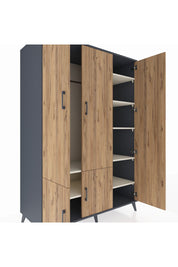 Kronos Dolap 7 Raflı 5 Kapaklı Tek Askılı 132x59x195 Antrasit-Çam/Aytaşı