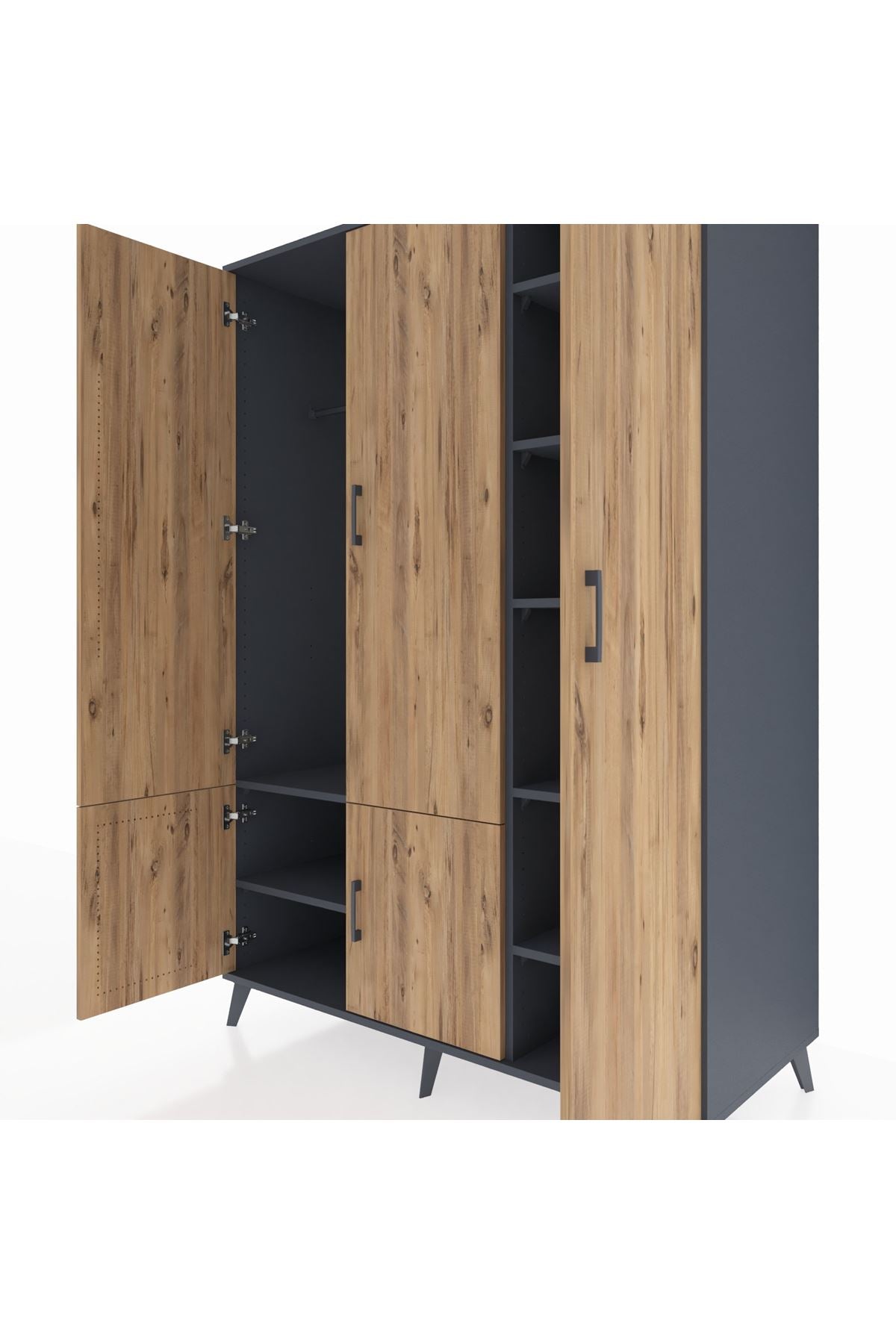 Kronos Dolap 7 Raflı 5 Kapaklı Tek Askılı 132x59x195 Antrasit-Çam/Antrasit