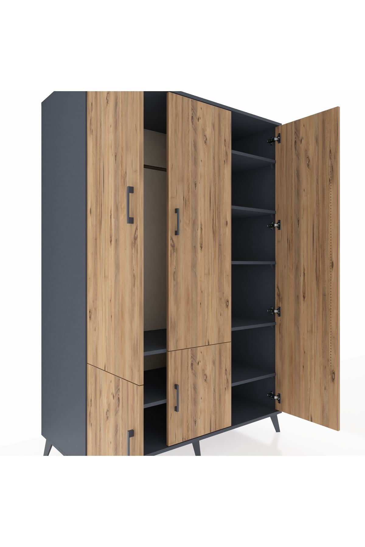 Kronos Dolap 7 Raflı 5 Kapaklı Tek Askılı 132x59x195 Antrasit-Çam/Antrasit