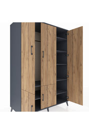 Kronos Dolap 7 Raflı 5 Kapaklı Tek Askılı 132x59x195 Antrasit-Çam/Antrasit