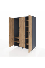 Kronos Dolap 7 Raflı 5 Kapaklı Tek Askılı 132x59x195 Antrasit-Çam/Çam