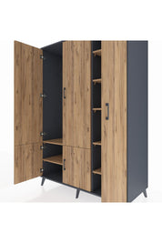 Kronos Dolap 7 Raflı 5 Kapaklı Tek Askılı 132x59x195 Antrasit-Çam/Çam