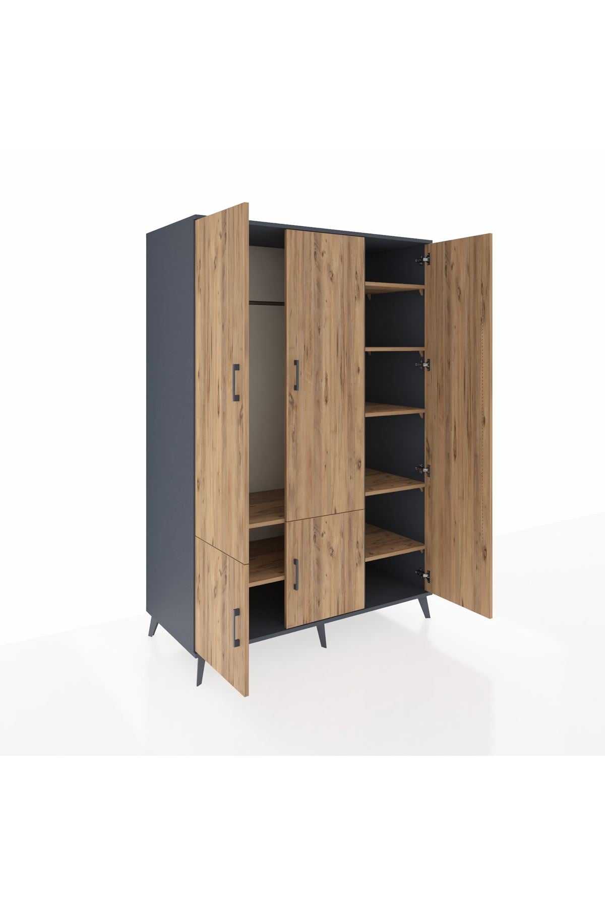 Kronos Dolap 7 Raflı 5 Kapaklı Tek Askılı 132x59x195 Antrasit-Çam/Çam