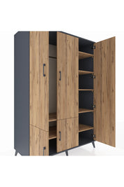 Kronos Dolap 7 Raflı 5 Kapaklı Tek Askılı 132x59x195 Antrasit-Çam/Çam