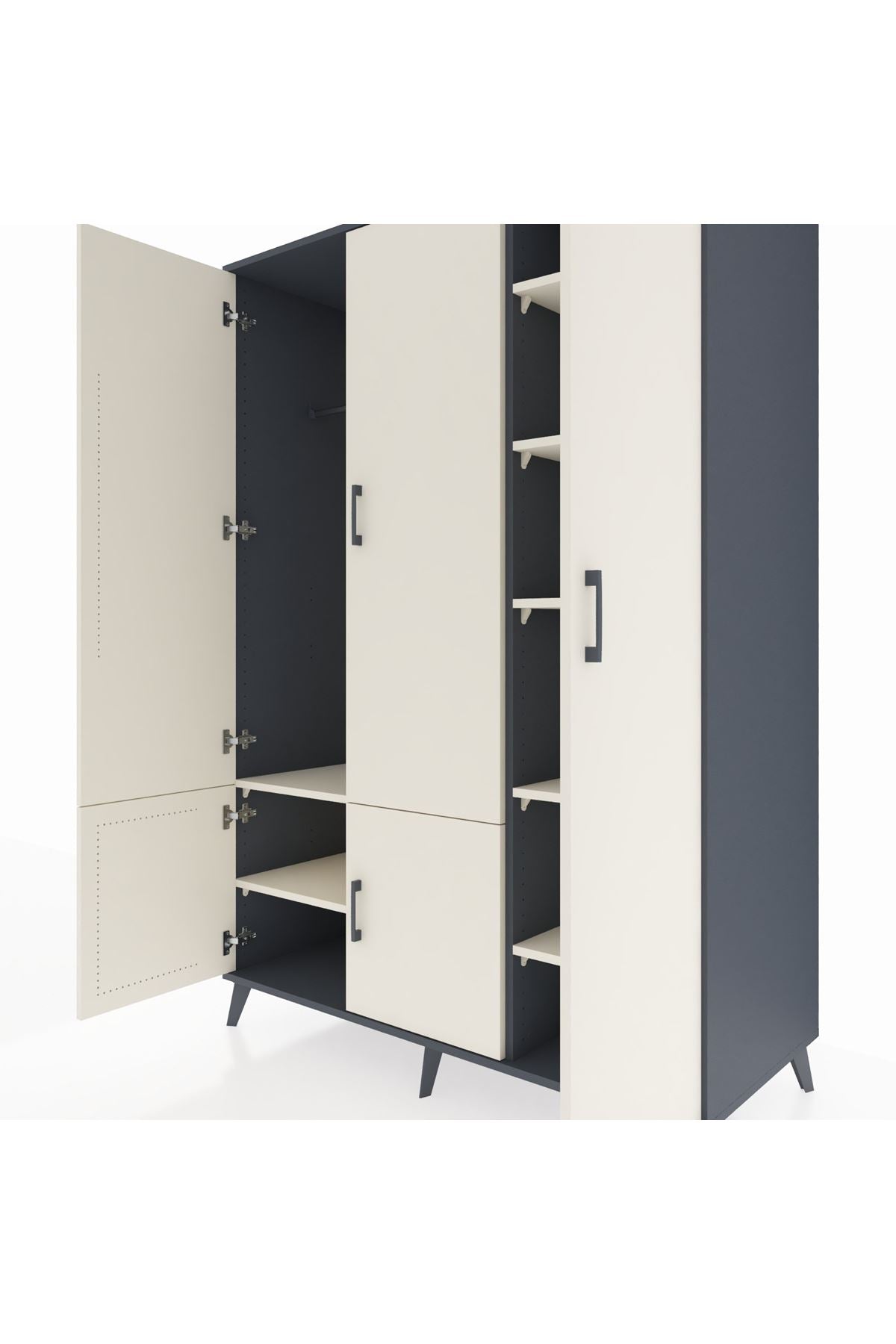 Kronos Dolap 7 Raflı 5 Kapaklı Tek Askılı 132x59x195 Antrasit-Aytaşı/Aytaşı