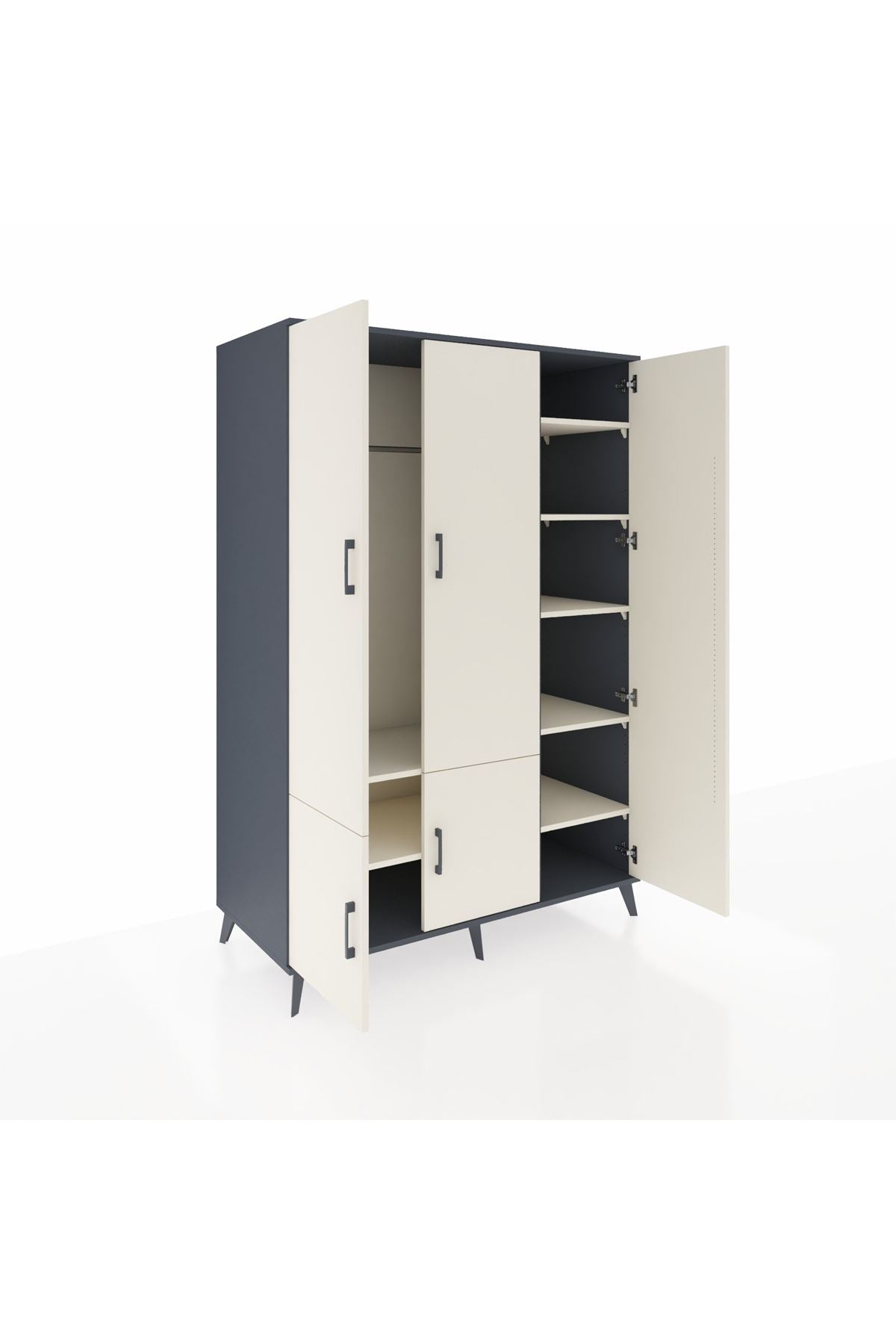 Kronos Dolap 7 Raflı 5 Kapaklı Tek Askılı 132x59x195 Antrasit-Aytaşı/Aytaşı