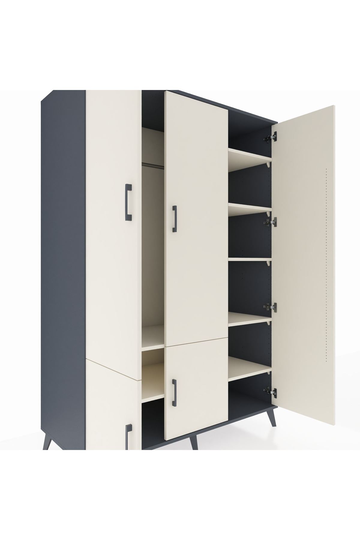 Kronos Dolap 7 Raflı 5 Kapaklı Tek Askılı 132x59x195 Antrasit-Aytaşı/Aytaşı