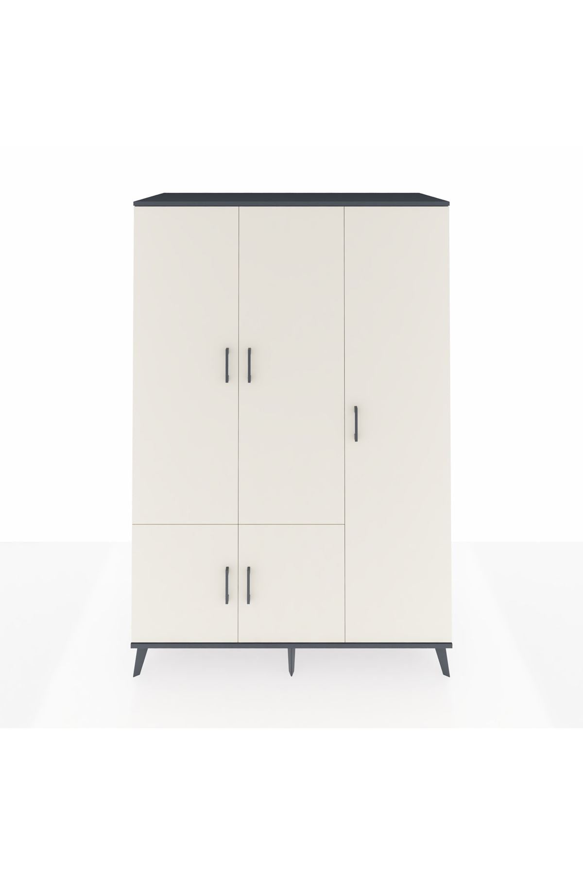 Kronos Dolap 7 Raflı 5 Kapaklı Tek Askılı 132x59x195 Antrasit-Aytaşı/Antrasit