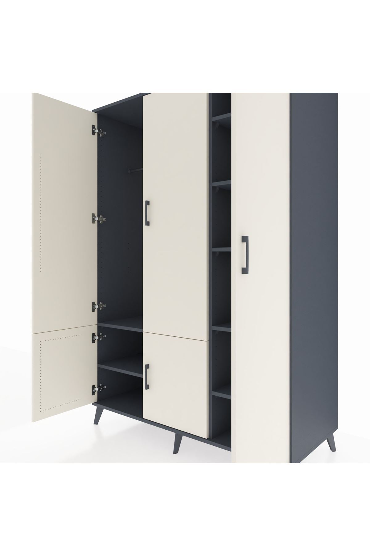 Kronos Dolap 7 Raflı 5 Kapaklı Tek Askılı 132x59x195 Antrasit-Aytaşı/Antrasit