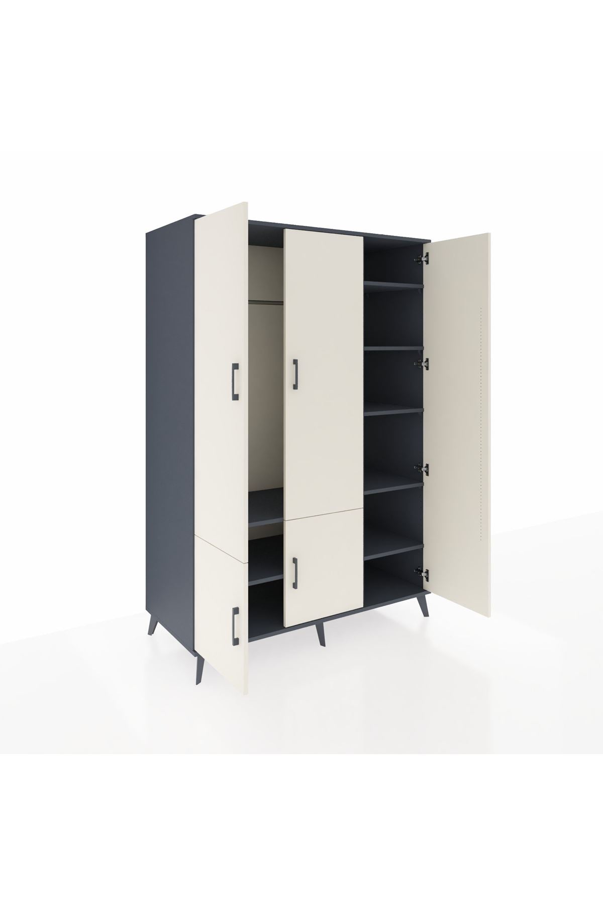 Kronos Dolap 7 Raflı 5 Kapaklı Tek Askılı 132x59x195 Antrasit-Aytaşı/Antrasit