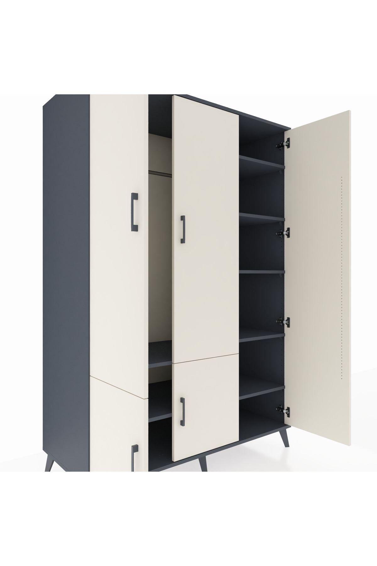 Kronos Dolap 7 Raflı 5 Kapaklı Tek Askılı 132x59x195 Antrasit-Aytaşı/Antrasit