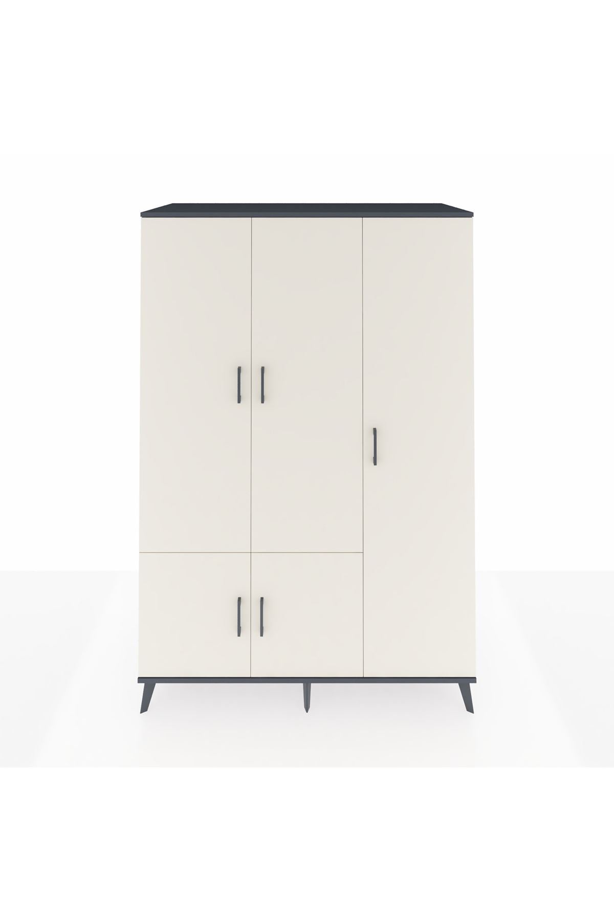 Kronos Dolap 7 Raflı 5 Kapaklı Tek Askılı 132x59x195 Antrasit-Aytaşı/Çam