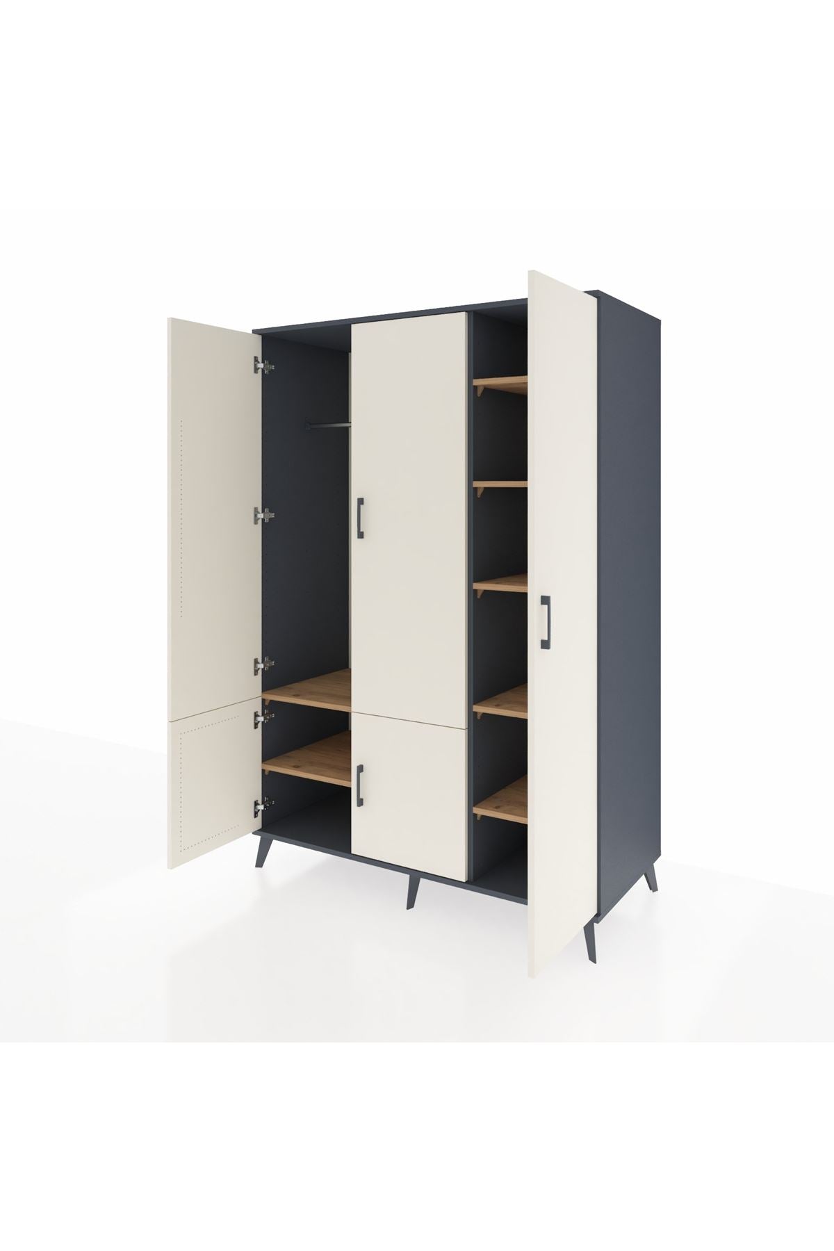 Kronos Dolap 7 Raflı 5 Kapaklı Tek Askılı 132x59x195 Antrasit-Aytaşı/Çam