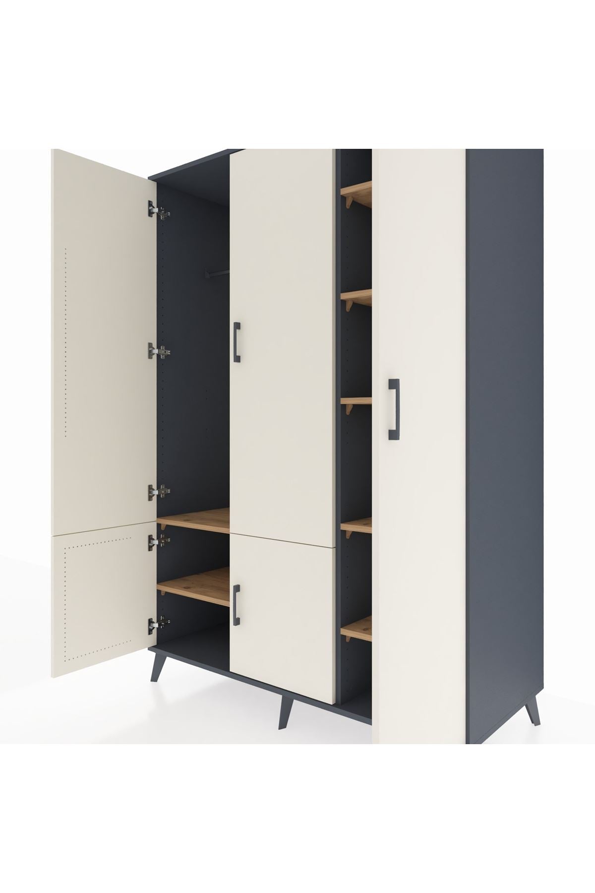 Kronos Dolap 7 Raflı 5 Kapaklı Tek Askılı 132x59x195 Antrasit-Aytaşı/Çam