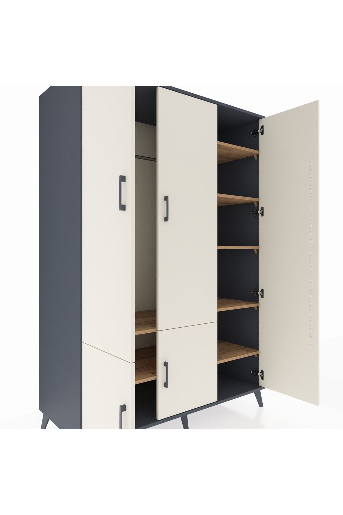 Kronos Dolap 7 Raflı 5 Kapaklı Tek Askılı 132x59x195 Antrasit-Aytaşı/Çam