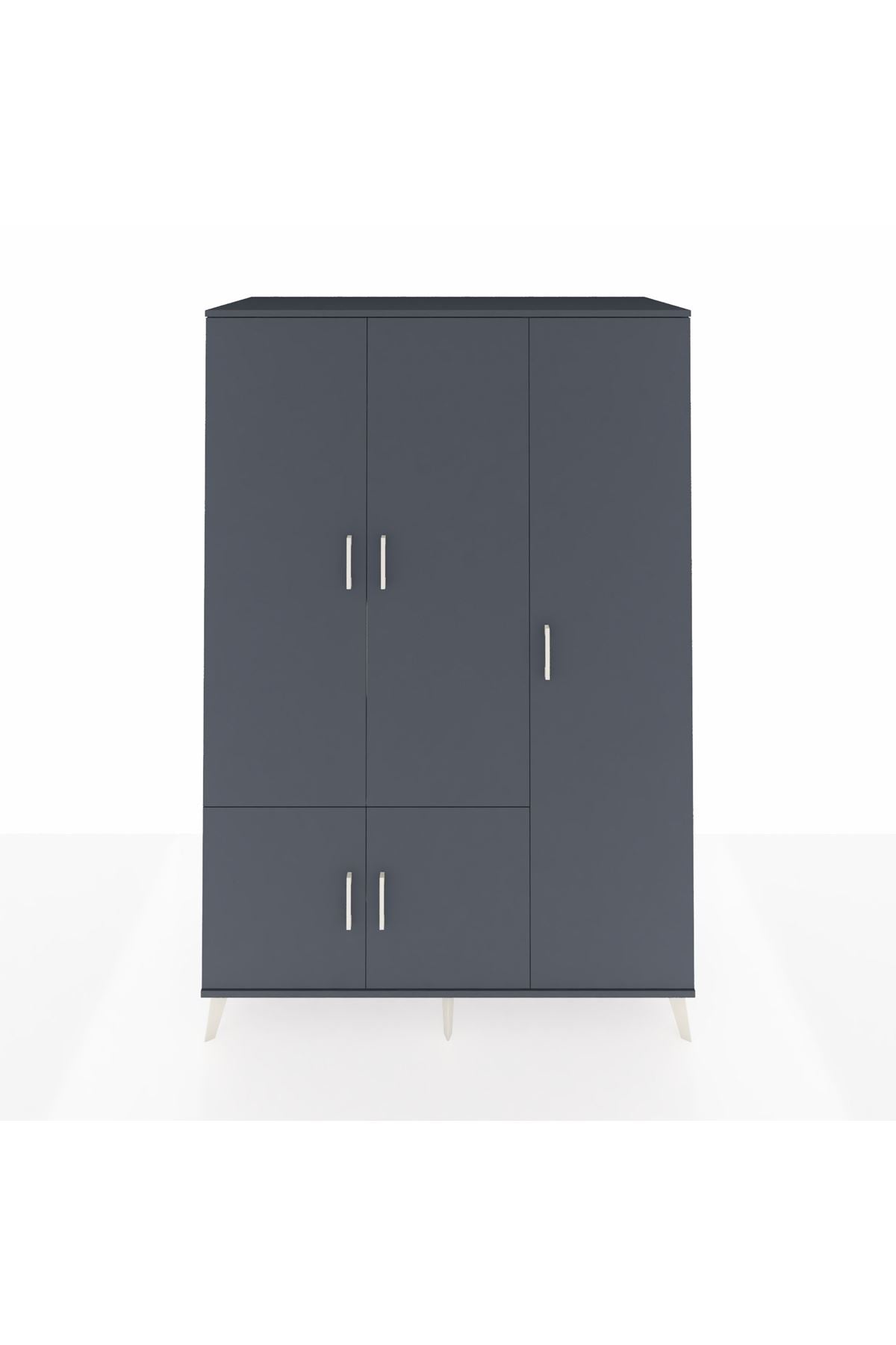 Kronos Dolap 7 Raflı 5 Kapaklı Tek Askılı 132x59x195 Antrasit-Antrasit/Aytaşı