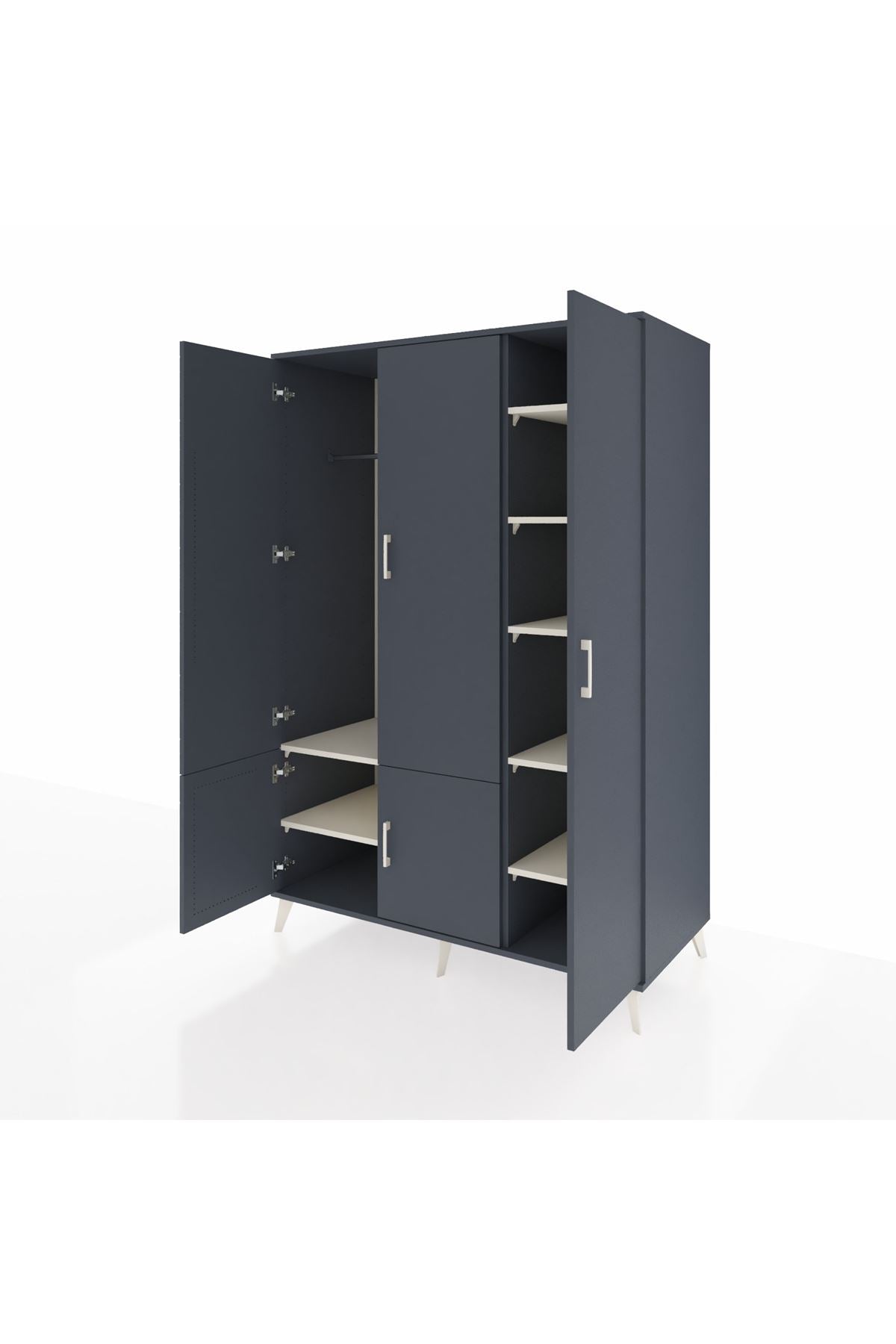 Kronos Dolap 7 Raflı 5 Kapaklı Tek Askılı 132x59x195 Antrasit-Antrasit/Aytaşı