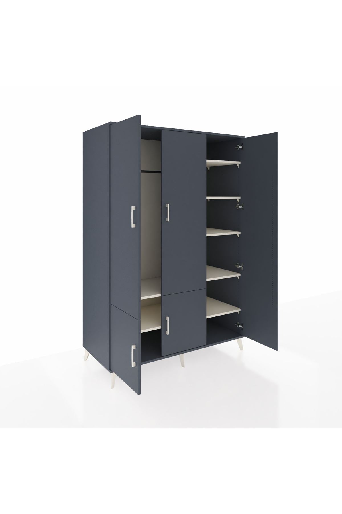 Kronos Dolap 7 Raflı 5 Kapaklı Tek Askılı 132x59x195 Antrasit-Antrasit/Aytaşı