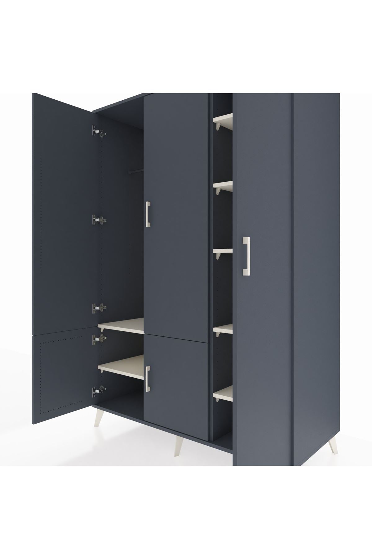 Kronos Dolap 7 Raflı 5 Kapaklı Tek Askılı 132x59x195 Antrasit-Antrasit/Aytaşı