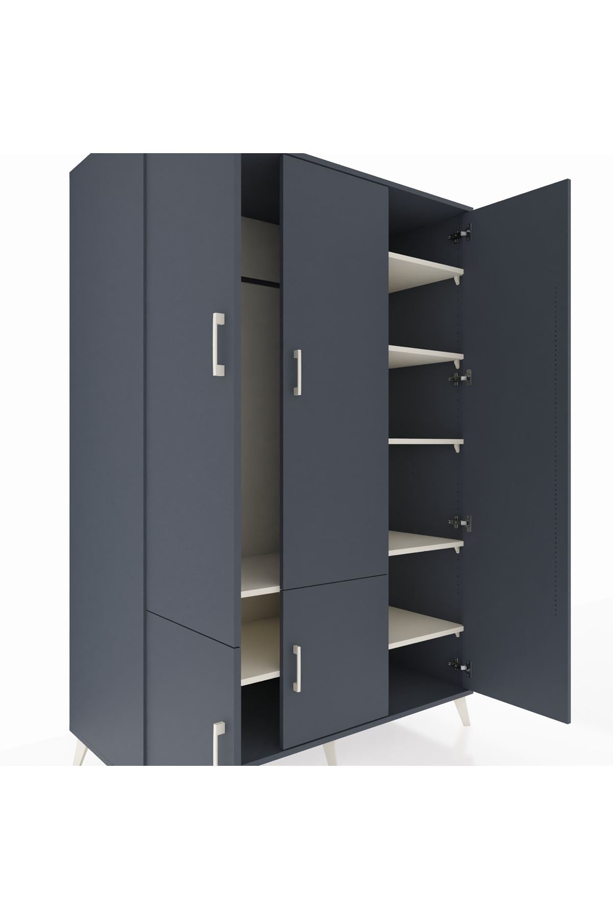 Kronos Dolap 7 Raflı 5 Kapaklı Tek Askılı 132x59x195 Antrasit-Antrasit/Aytaşı