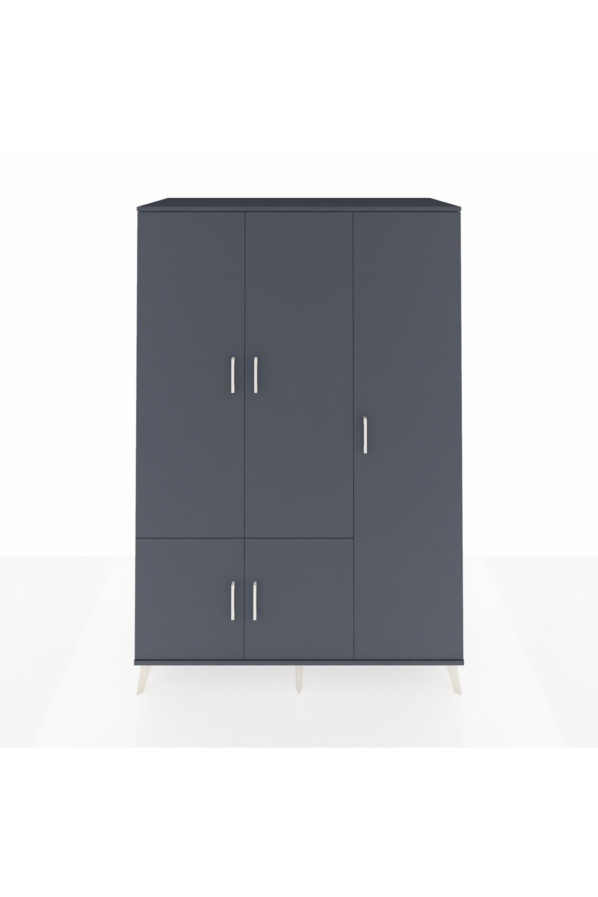 Kronos Dolap 7 Raflı 5 Kapaklı Tek Askılı 132x59x195 Antrasit-Antrasit/Antrasit