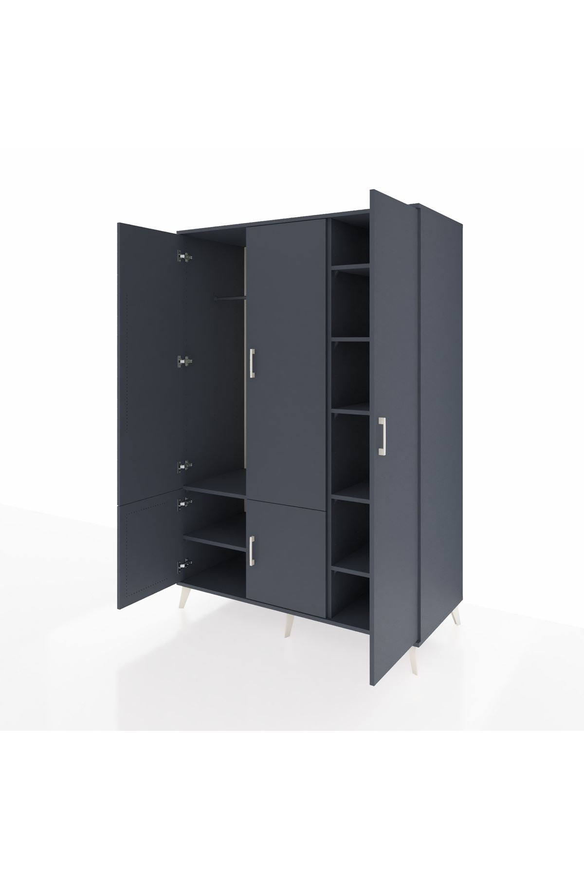 Kronos Dolap 7 Raflı 5 Kapaklı Tek Askılı 132x59x195 Antrasit-Antrasit/Antrasit