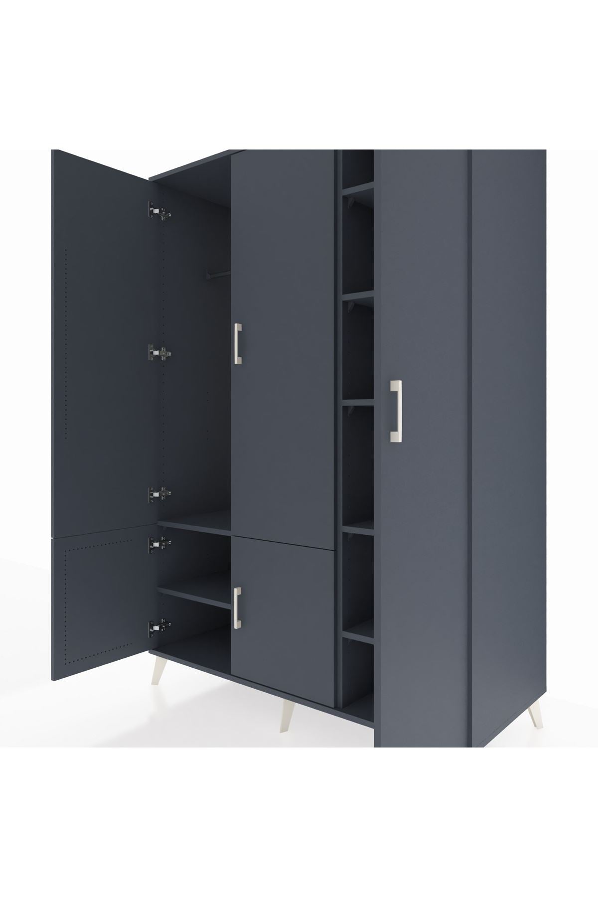 Kronos Dolap 7 Raflı 5 Kapaklı Tek Askılı 132x59x195 Antrasit-Antrasit/Antrasit