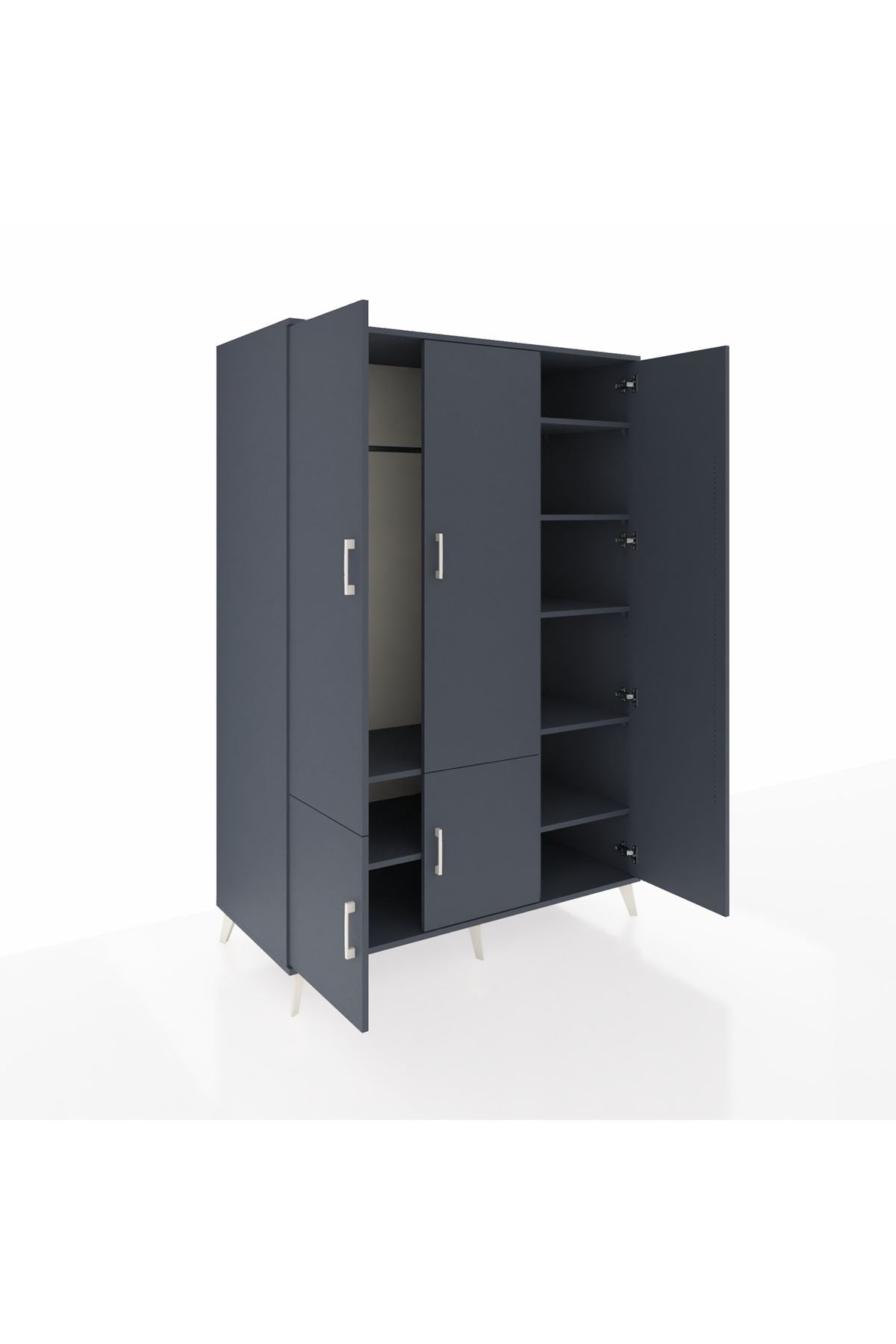 Kronos Dolap 7 Raflı 5 Kapaklı Tek Askılı 132x59x195 Antrasit-Antrasit/Antrasit