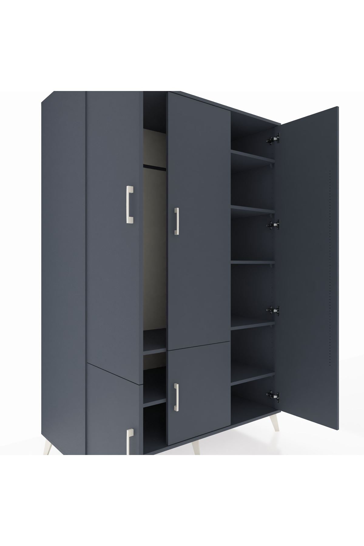 Kronos Dolap 7 Raflı 5 Kapaklı Tek Askılı 132x59x195 Antrasit-Antrasit/Antrasit