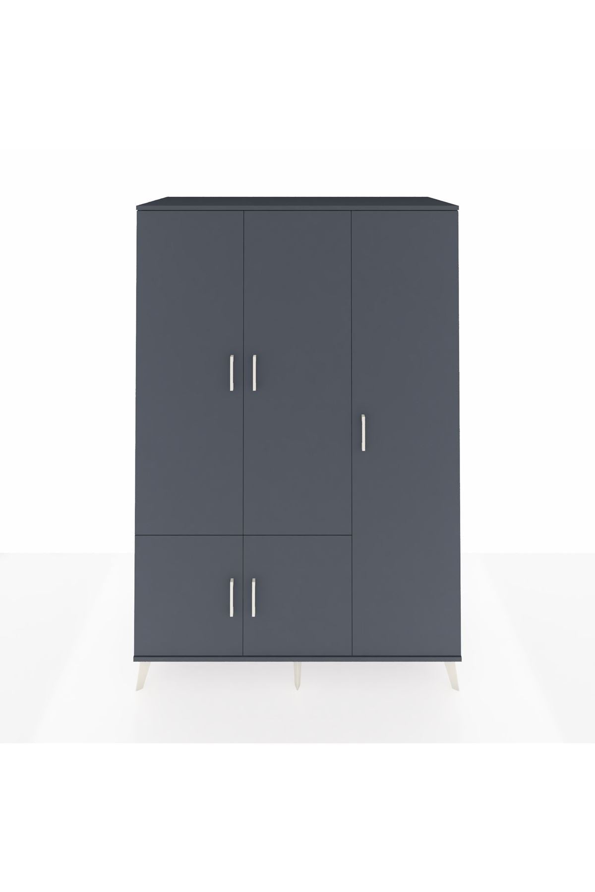 Kronos Dolap 7 Raflı 5 Kapaklı Tek Askılı 132x59x195 Antrasit-Antrasit/Çam