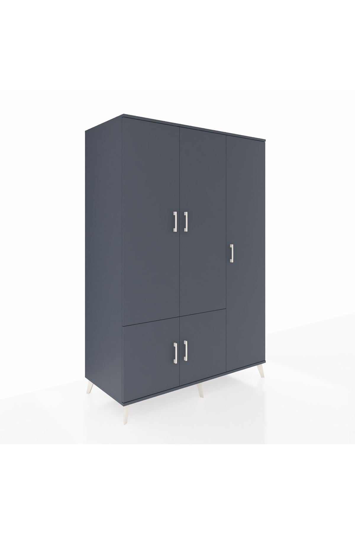 Kronos Dolap 7 Raflı 5 Kapaklı Tek Askılı 132x59x195 Antrasit-Antrasit/Çam