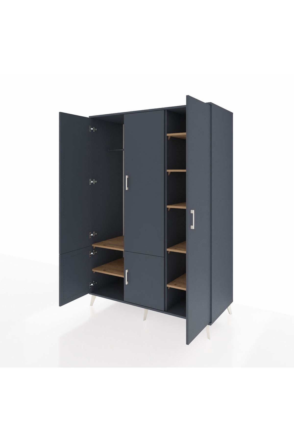 Kronos Dolap 7 Raflı 5 Kapaklı Tek Askılı 132x59x195 Antrasit-Antrasit/Çam