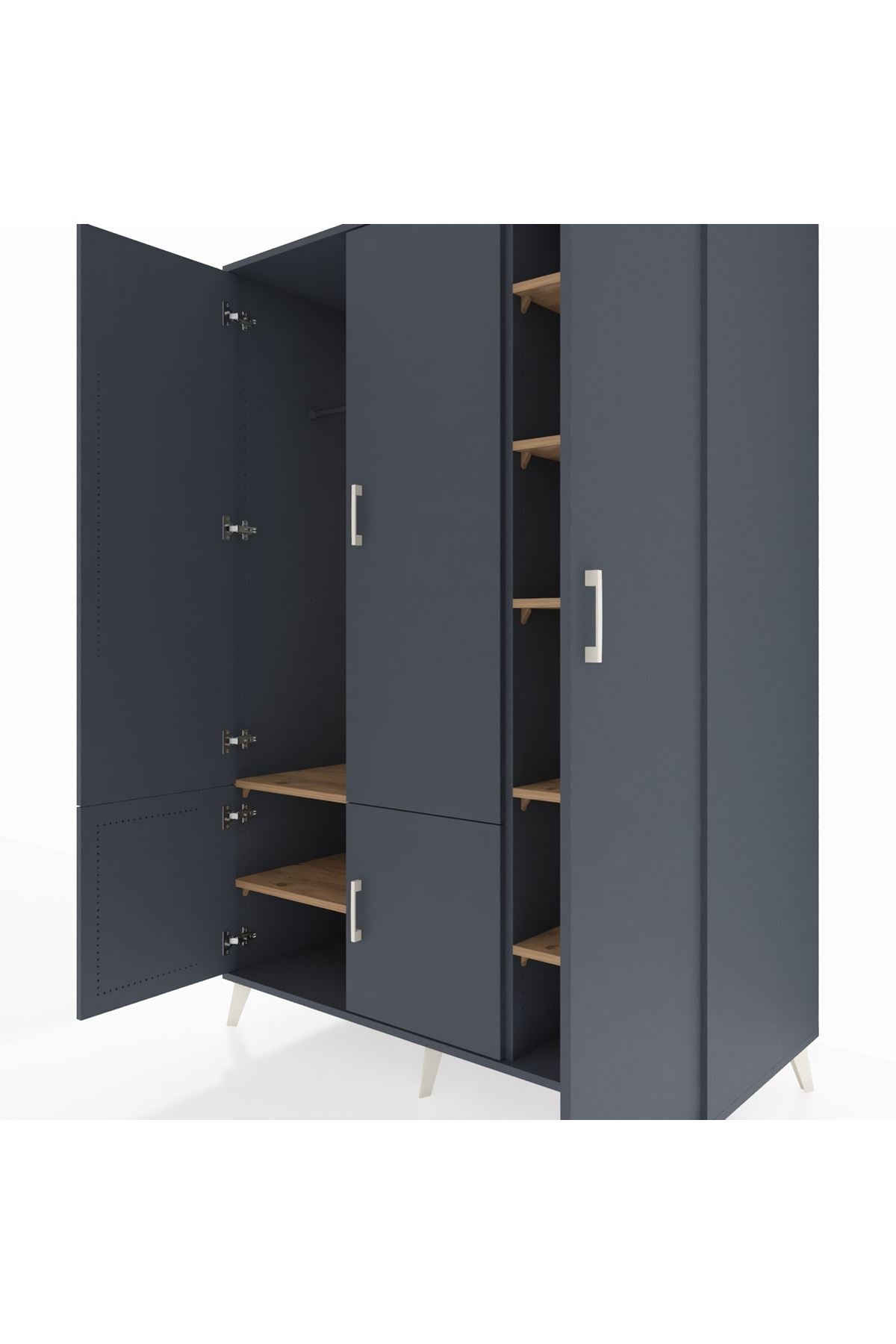 Kronos Dolap 7 Raflı 5 Kapaklı Tek Askılı 132x59x195 Antrasit-Antrasit/Çam