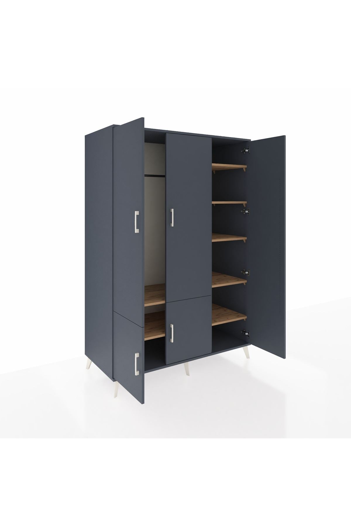 Kronos Dolap 7 Raflı 5 Kapaklı Tek Askılı 132x59x195 Antrasit-Antrasit/Çam