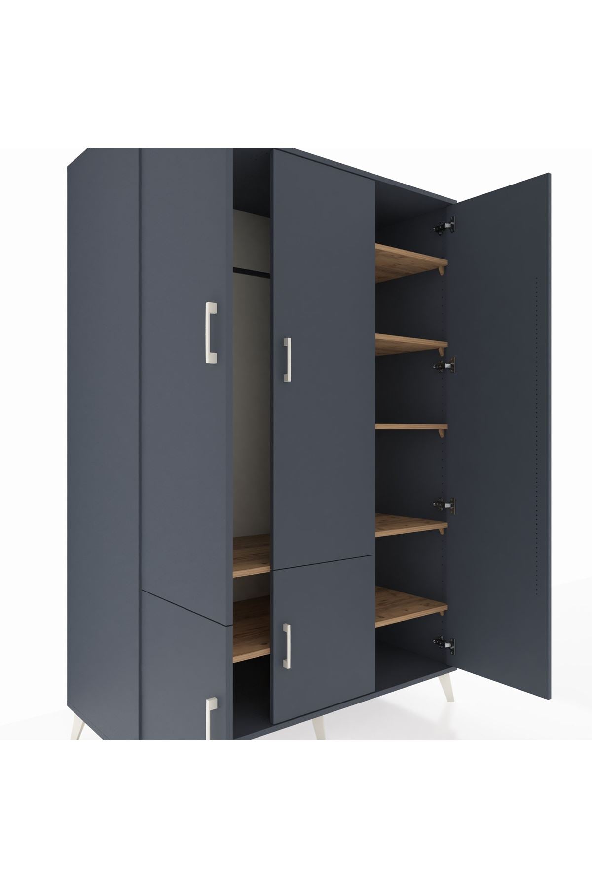 Kronos Dolap 7 Raflı 5 Kapaklı Tek Askılı 132x59x195 Antrasit-Antrasit/Çam