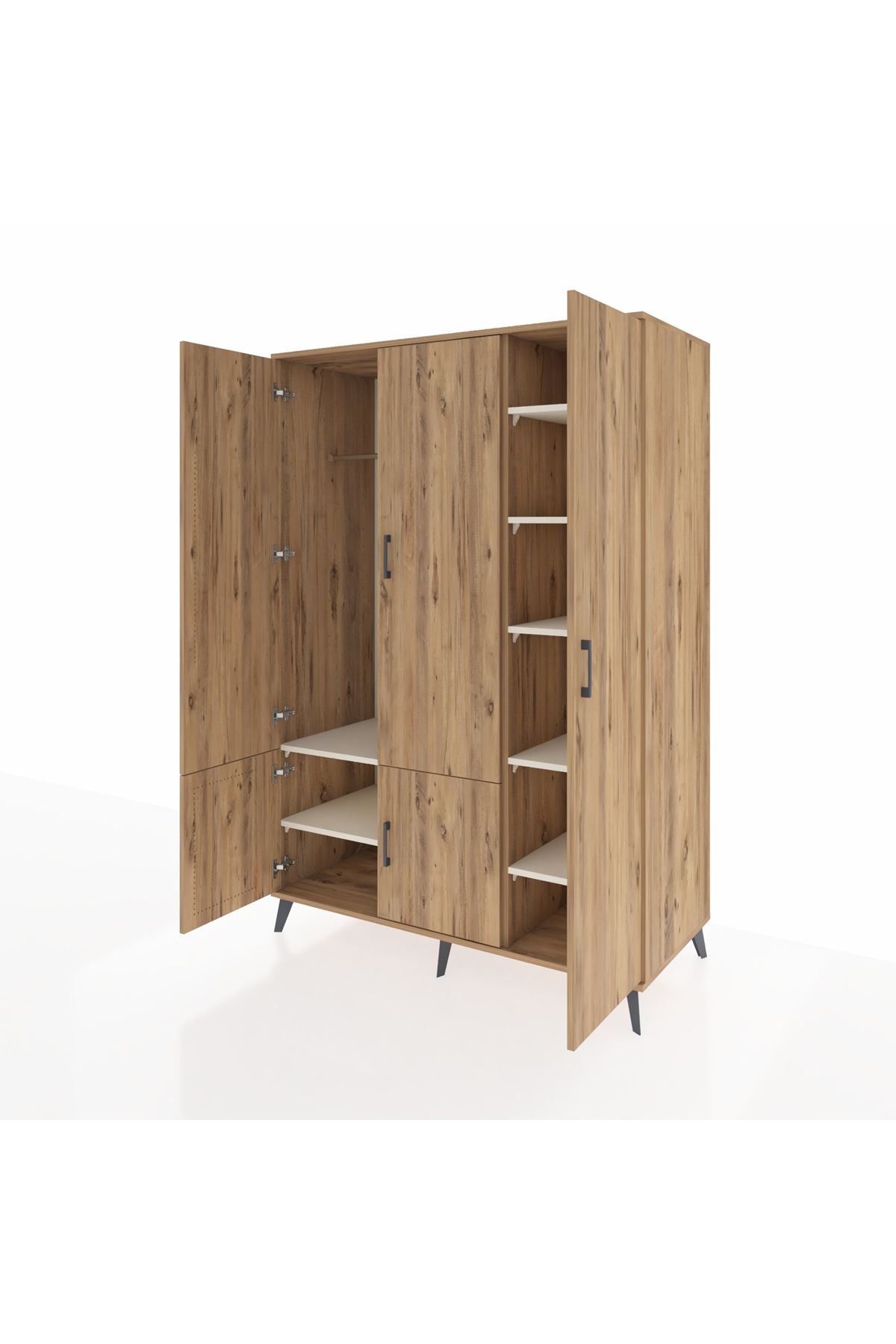 Kronos Dolap 7 Raflı 5 Kapaklı Tek Askılı 132x59x195 Çam-Çam/Aytaşı