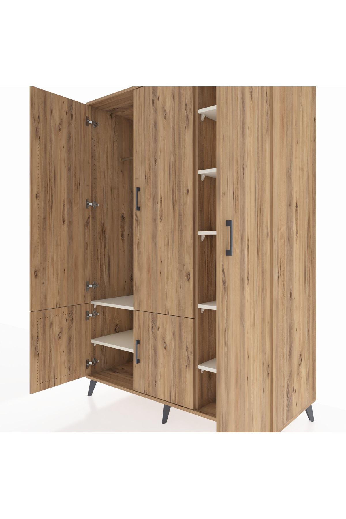 Kronos Dolap 7 Raflı 5 Kapaklı Tek Askılı 132x59x195 Çam-Çam/Aytaşı