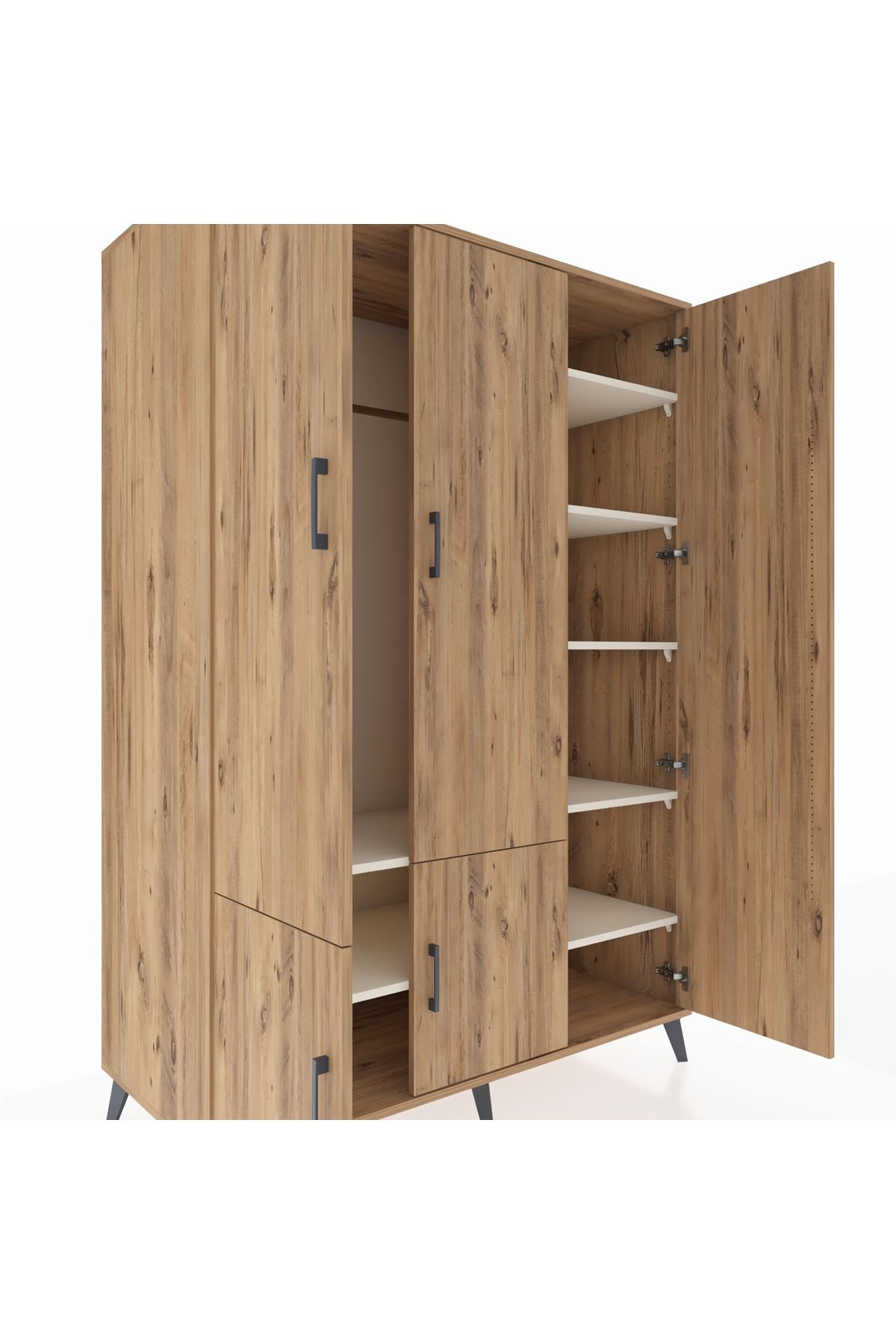 Kronos Dolap 7 Raflı 5 Kapaklı Tek Askılı 132x59x195 Çam-Çam/Aytaşı