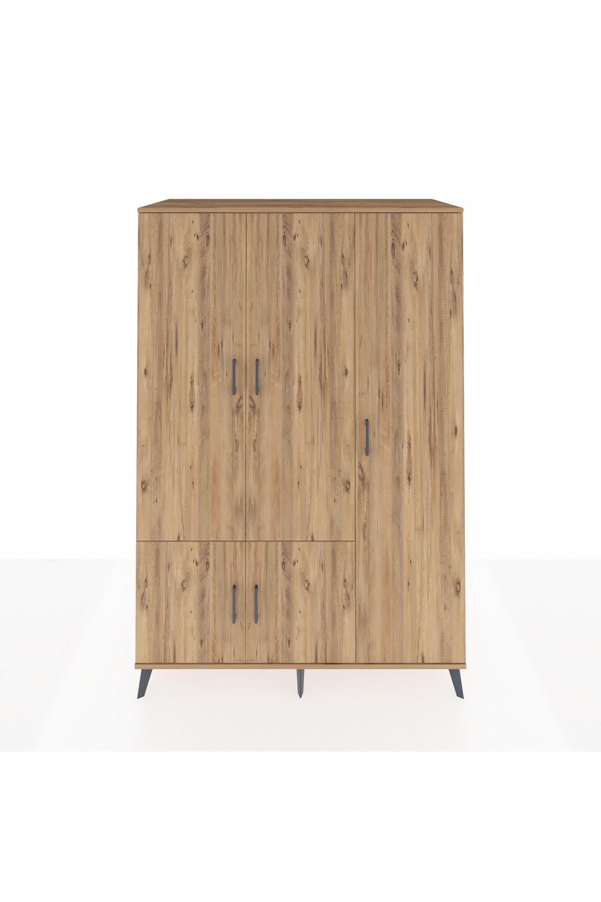 Kronos Dolap 7 Raflı 5 Kapaklı Tek Askılı 132x59x195 Çam-Çam/Çam