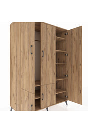 Kronos Dolap 7 Raflı 5 Kapaklı Tek Askılı 132x59x195 Çam-Çam/Çam