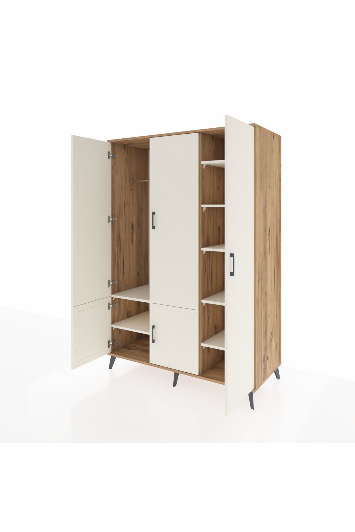 Kronos Dolap 7 Raflı 5 Kapaklı Tek Askılı 132x59x195 Çam-Aytaşı/Aytaşı