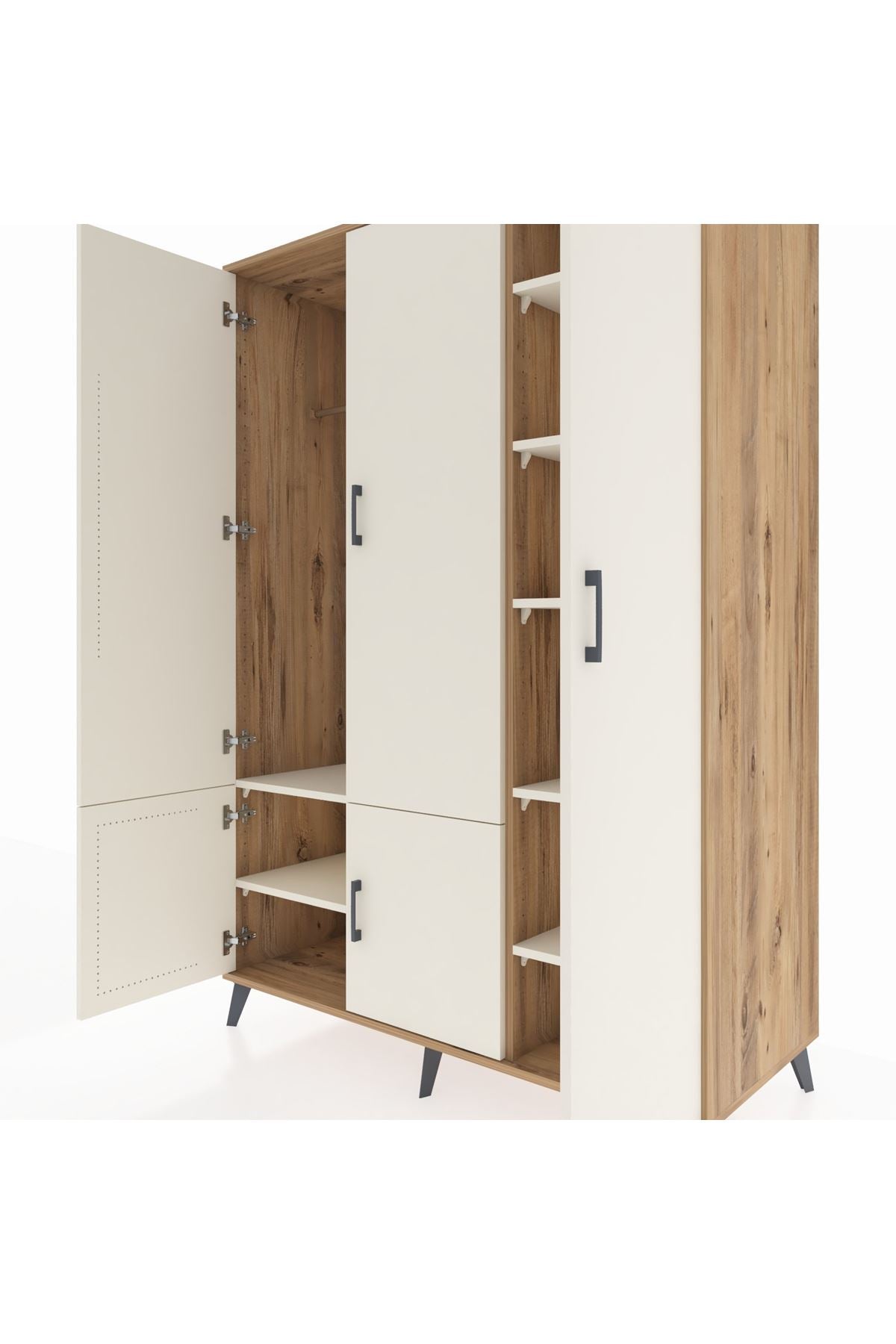 Kronos Dolap 7 Raflı 5 Kapaklı Tek Askılı 132x59x195 Çam-Aytaşı/Aytaşı