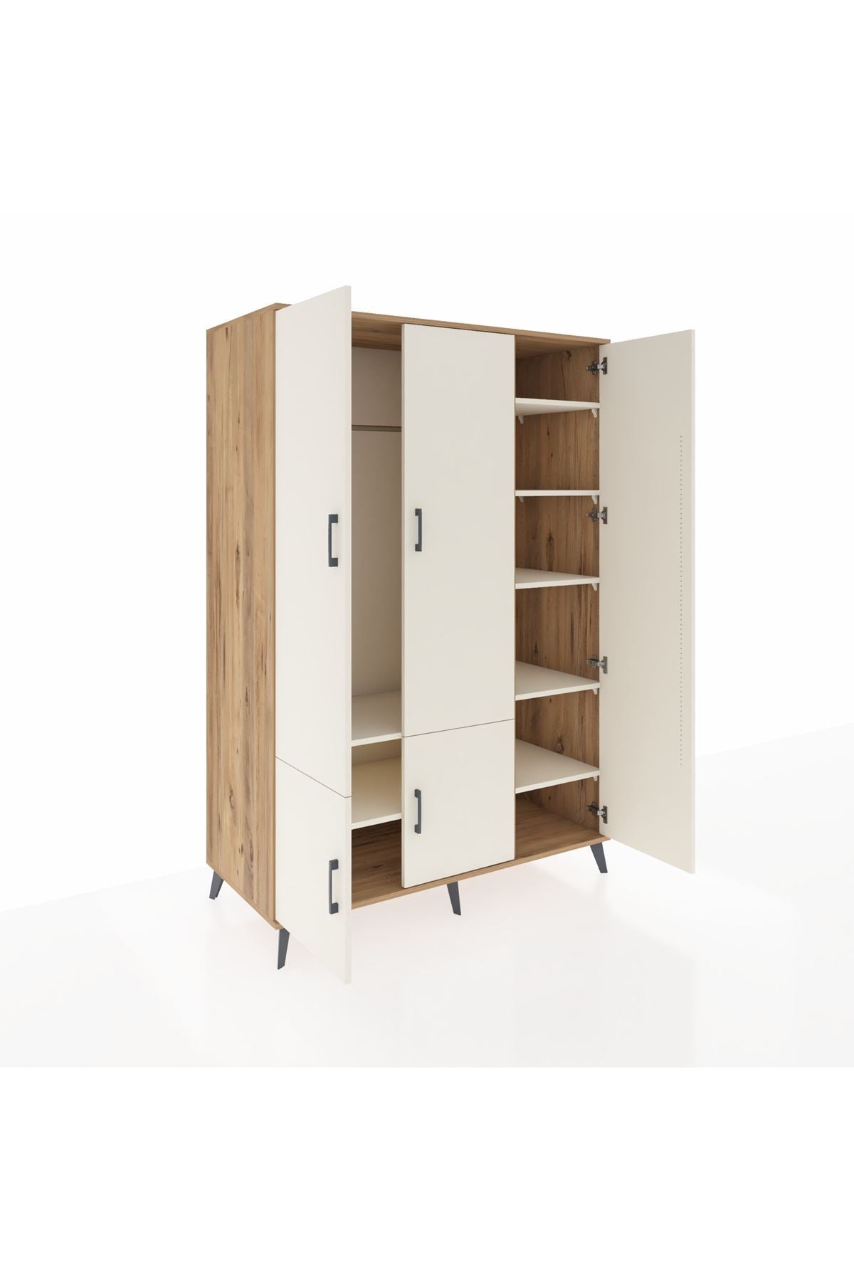 Kronos Dolap 7 Raflı 5 Kapaklı Tek Askılı 132x59x195 Çam-Aytaşı/Aytaşı