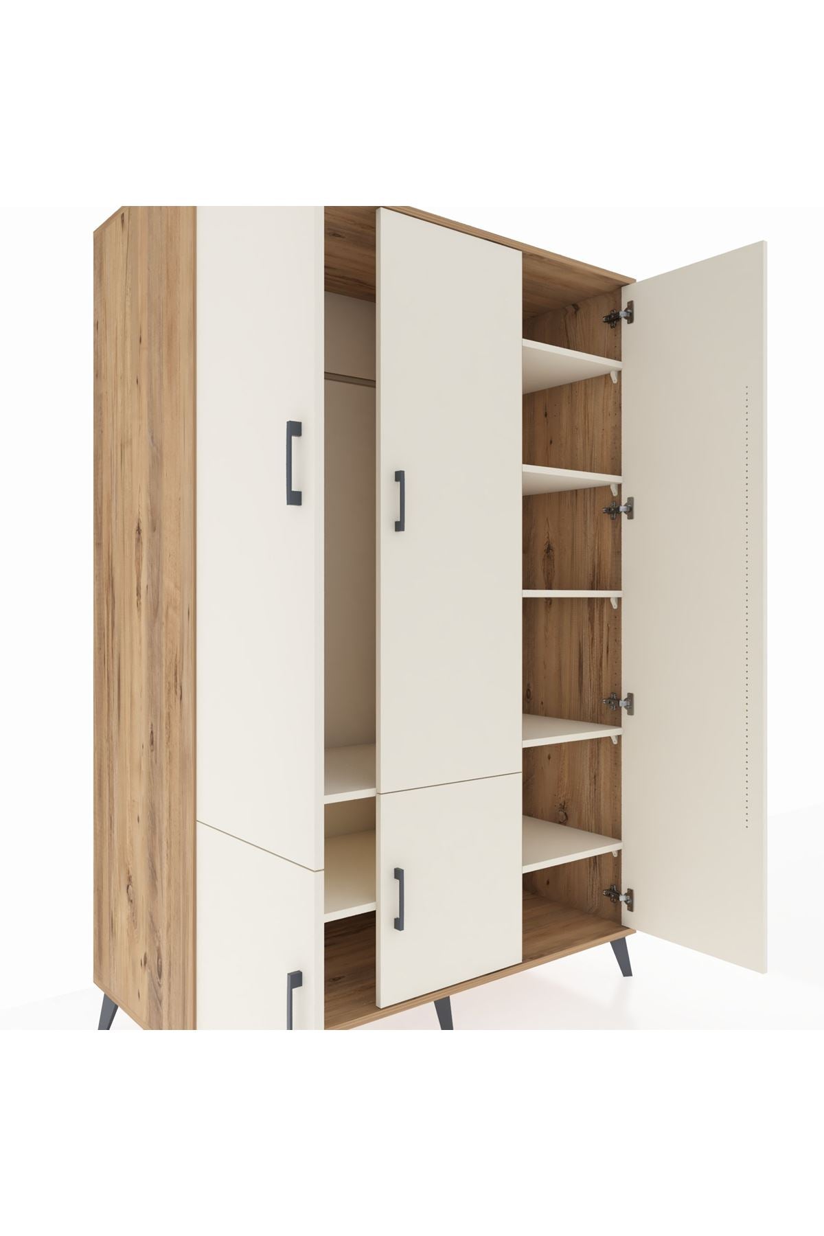 Kronos Dolap 7 Raflı 5 Kapaklı Tek Askılı 132x59x195 Çam-Aytaşı/Aytaşı