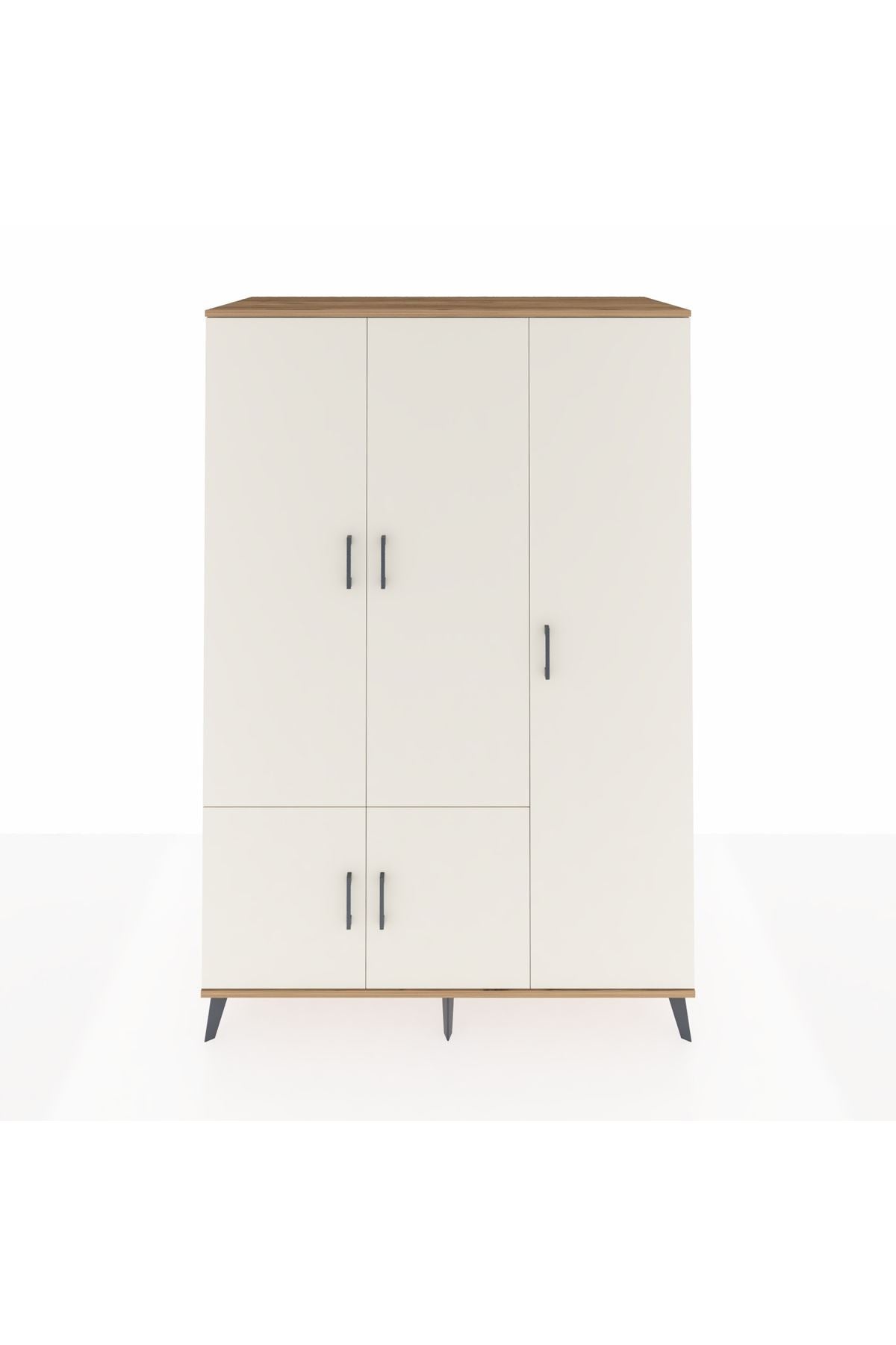 Kronos Dolap 7 Raflı 5 Kapaklı Tek Askılı 132x59x195 Çam-Aytaşı/Antrasit