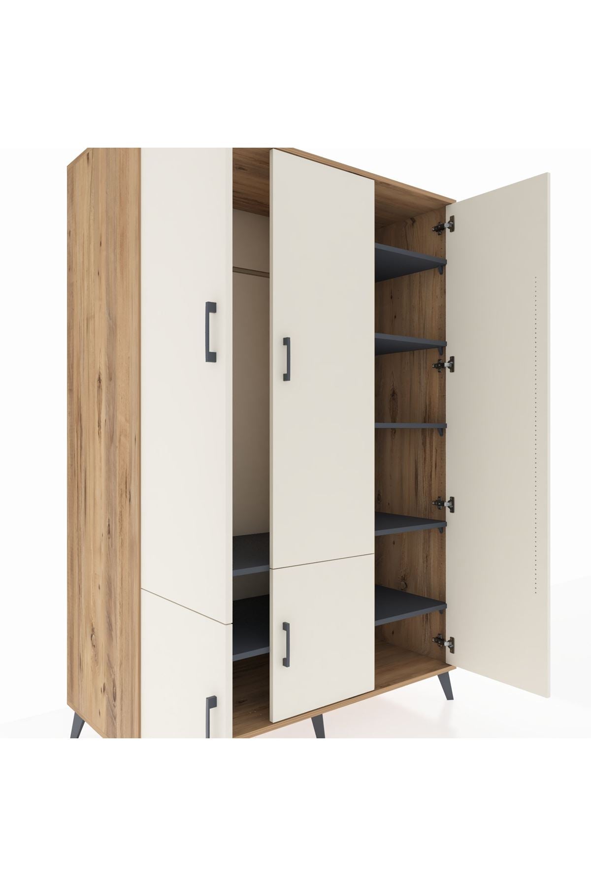 Kronos Dolap 7 Raflı 5 Kapaklı Tek Askılı 132x59x195 Çam-Aytaşı/Antrasit