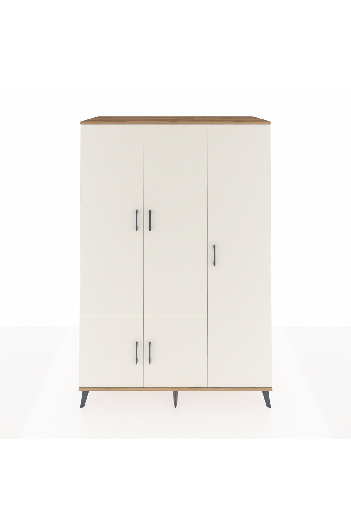 Kronos Dolap 7 Raflı 5 Kapaklı Tek Askılı 132x59x195 Çam-Aytaşı/Çam