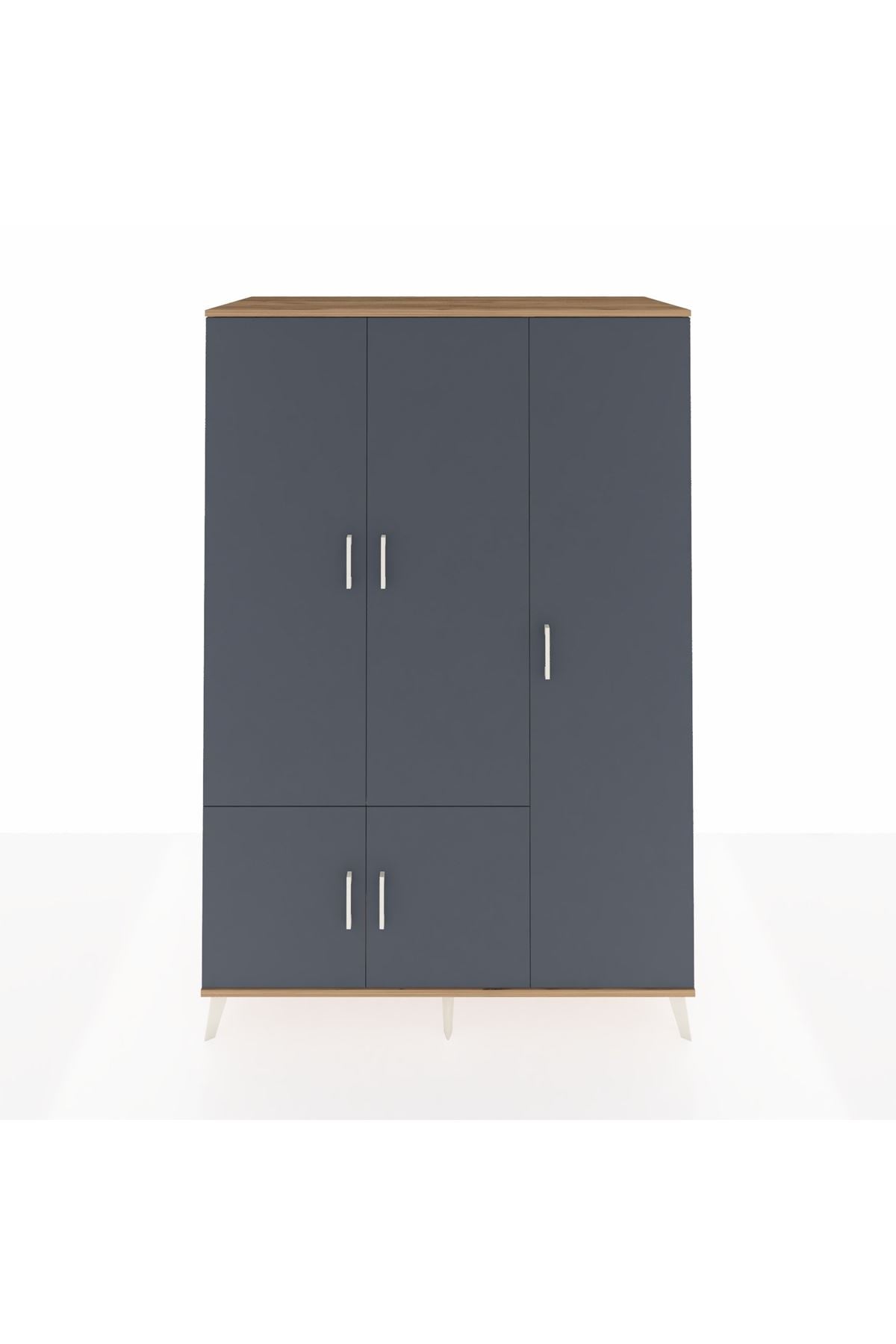 Kronos Dolap 7 Raflı 5 Kapaklı Tek Askılı 132x59x195 Çam-Antrasit/Aytaşı