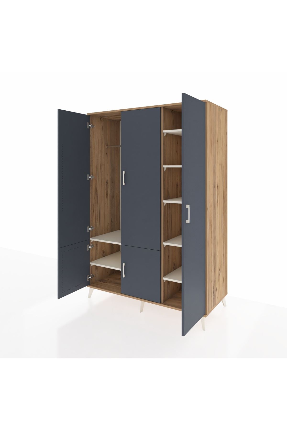 Kronos Dolap 7 Raflı 5 Kapaklı Tek Askılı 132x59x195 Çam-Antrasit/Aytaşı